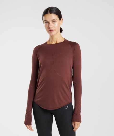 Koszulki Gymshark Sweat Seamless Long Sleeve Top Damskie Bordowe | PL 893JPM